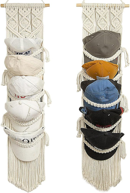 jontell Ball Cap Hanger-2 Pack-Boho Macrame Cap Holder Wall Hat Organizer for Baseball Cap Holder Over Door, Hat Rack for Wall, Cap Rack for Decoration and Display,