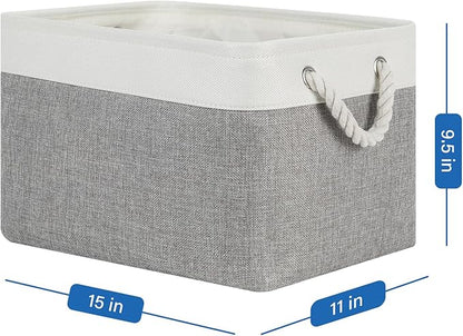 Temary Storage Baskets 4Pack Fabric Storage Bins Clothes Baskets with Rope Handle, Decorative Basket for Gift, Blankets (White&Gray,15x11x9.5 inch)