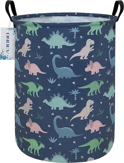 Round Waterproof Laundry Basket,Foldable Storage Basket,Laundry Hampers with Handle,Gift Basket,Suitable for Children's Room and Toy Storage (Blue Dinosaur)