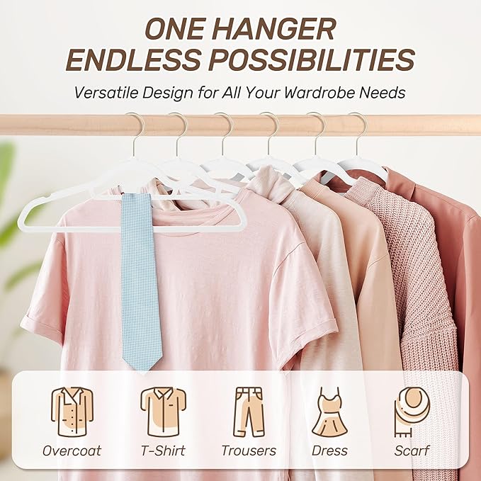 Sishynio Velvet Hangers 30 Pack with Gold Hooks, Non-Slip Slim Felt Hanger for Clothes, Heavy Duty Space Saving Flocked Hangers for Dresses, Suits, Coats & Pants(White)