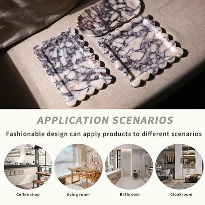 Natural 100% Marble Vanity Tray Luxury Scalloped Marble Storage Square Rectangle Tray for Home Decor Stone Tray for Bathroom Kitchen Candle Key (Square-9.8 * 9.8-Calacatta Viola)