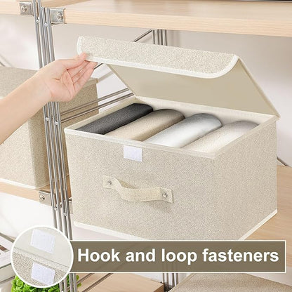 Fabric Storage Bins Cube Organizers with Flip-Top Lid and Handles,Storage Boxes for Organizing Home,Office,and Closet,Grey and Beige,5 Pack 13 X 9.1 X 7.9 in