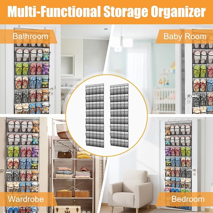 Lemecima 2 Pack 40-Pocket Over the Door Shoe Organizer - Large Mesh Pocket Hanging Shoe Organizer,Behind the Door Shoes Storage Holder Hanger,Large Capacity Design for Dorm Room College