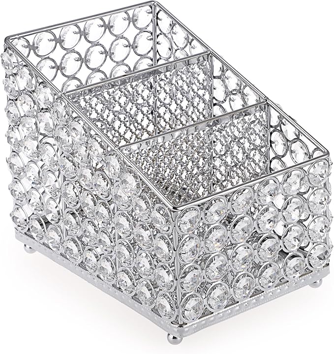 Hipiwe Crystal Makeup Brush Organizer 3 Slots Makeup Palette Organizers Vanity Storage Holder Eyeshadow Palette Display Holder Cosmetic Holder for Dresser Bathroom