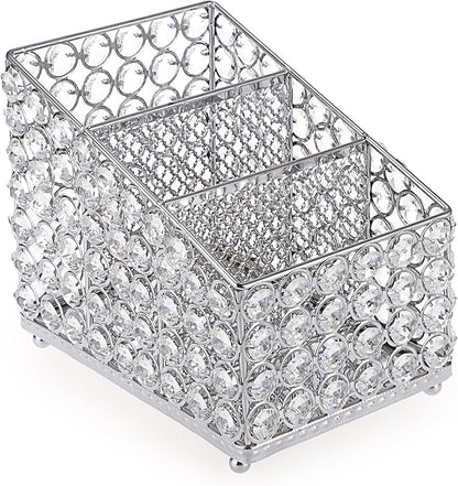 Hipiwe Crystal Makeup Brush Organizer 3 Slots Makeup Palette Organizers Vanity Storage Holder Eyeshadow Palette Display Holder Cosmetic Holder for Dresser Bathroom