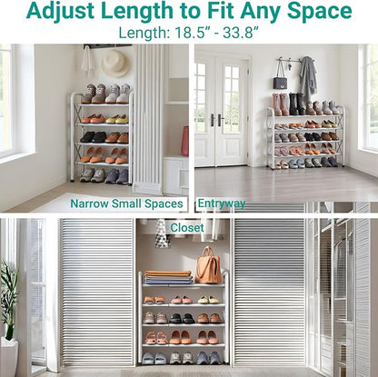 YEASHEIN 4-Tier Expandable Shoe Rack for Closet Floor, X-Frame Metal Small Shoe Rack for Entryway, Adjustable Shoe Shelf Organizer, Free Standing Shoe Racks for Front Door Entrance, Garage - White