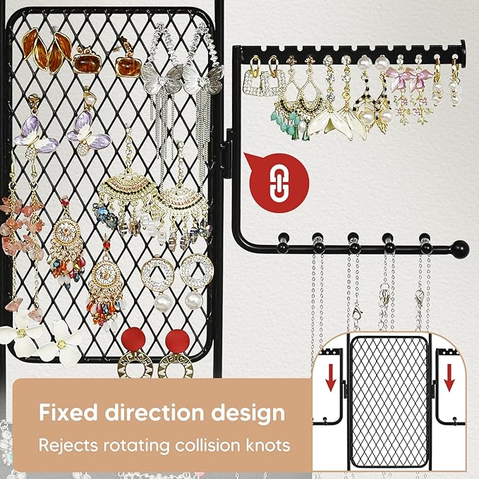Hanging Jewelry Organizer, Wall Jewelry Organizer with Shelf for Women, Rustic Wooden Necklace Holder Wall Mounted, Earring Holder Organizer Display for Earrings Bracelets Necklaces