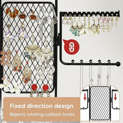 Hanging Jewelry Organizer, Wall Jewelry Organizer with Shelf for Women, Rustic Wooden Necklace Holder Wall Mounted, Earring Holder Organizer Display for Earrings Bracelets Necklaces