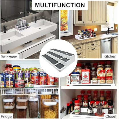 CiWiVOKi 3 Tier Expandable Spice Rack Organizer, Plastic Spice Rack, Adjustable Length 14.6In-25.8In, Non-Skid Tiered Spice Shelf Organizer for Kitchen Cabinet, Cupboard, Pantry, White/Grey