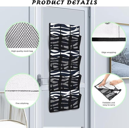 Zebra Print Over The Door Hanging Storage Pockets Space Saving Door Storage Organizer with 12 Breathable Pockets for Bedroom Bathroom