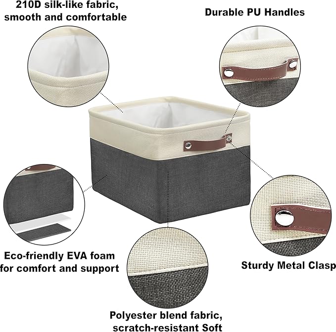 Simple Houseware 15" x 11" Large Fabric Storage Bin for Closet and Shelves, Leather Like Handles, 3 Pack, Dark Gray