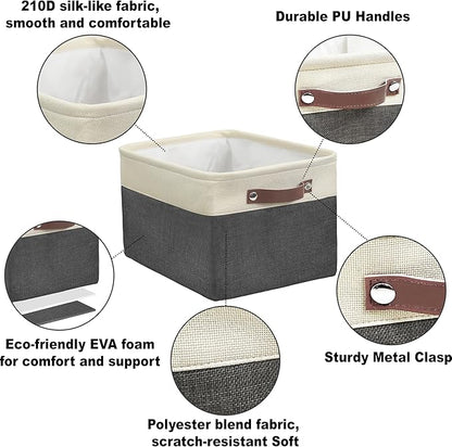 Simple Houseware 15" x 11" Large Fabric Storage Bin for Closet and Shelves, Leather Like Handles, 3 Pack, Dark Gray