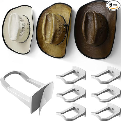 Modern JP Adhesive Cowboy Hat Hooks for Wall (6-Pack) – 3-Inch Wall Mount for Secure Hold, Wide Brim Hat Organizer, Western Room Decor – White