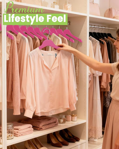 All Hung Up Hangers Slim Plastic Clothes Hangers with Clips, Space-Saving Design with Non-Slip Grip, Durable for Everyday Use, Hot Pink, 100pcs