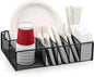 Utensil Caddy with Handle, Metal Paper Plate Holder for Kitchen Counter,Silverware Cutlery Caddy Organizer Flatware Storage for Plastic Spoon Fork Plates Napkins Cup Party Camping Black