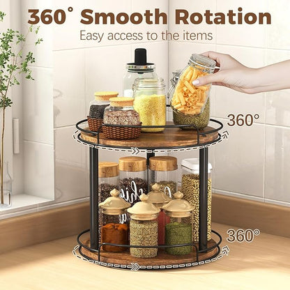 LAMU 9'' Wood Lazy Susan Turntable Organizer for Cabinet, 2 Tier Lazy Susan Spice Rack Organizer for Kitchen, Table Top, Countertop, Pantry, Medicine Organizer