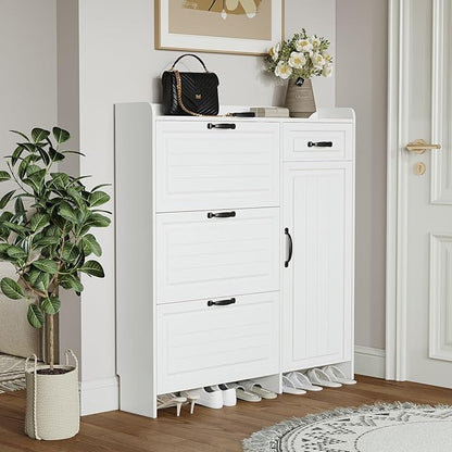 Shoe Cabinet for Entryway,Large Shoe Storage Cabinet with 3 Flip Drawers and Side Cabinet,Narrow Shoe Rack Organizer Cabinet for Closet,Hallway