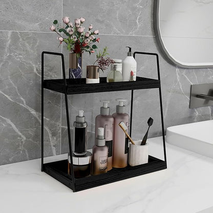 Dorhors 2 Tier Bathroom Counter Organizer Storage,Vanity Organizer for Bathroom Counter,Wood Standing Rack for Kitchen(Black)