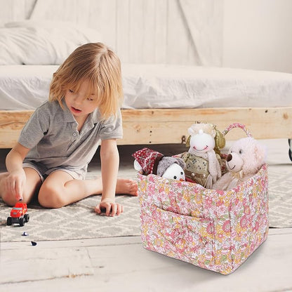 Storage Basket Boho Fabric Large Collapsible Floral Laundry Nursery Hamper Portable Folding Storage for Clothes Toys (Yellow)