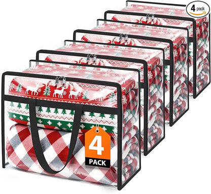 SpaceTrove Clear Clothes Storage Bags, 4 Pack Closet Organizers and Under Bed Storage Containers, Foldable Moving Bags with Zippers for Comforter, Blanket, Bedding, Duvet, PVC Packing Bags 60L