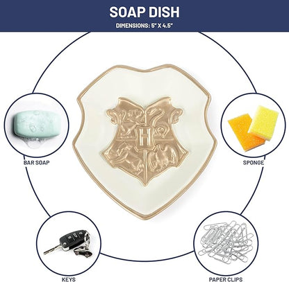 Jay Franco Harry Potter Soap Dish - Gold Resin Sponge Holder/Jewelry Dish Features Hogwarts Crest - Bathroom Décor