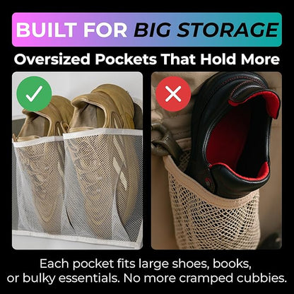 Jestik RV Shoe Storage for Bedside - 16 Large Pocket Bed Hanging Shoe Organizer Bag with Hooks, Wall Mounted Shoes Rack, Foldable Mesh Pockets, Bedside Caddy for Shoes, RV & Camper Essentials (2 Pack)