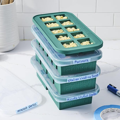 Souper Cubes Silicone Freezer Molds Gift Set with 2 Tbsp, 1/2, 1, and 2 Cup Silicone Freezer Trays With Lids - Meal Prep and Kitchen Essentials Bundle - Kale