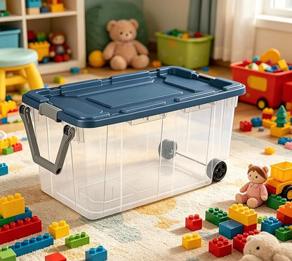 160-quart durable clear storage box with locking lid and handle, blue, 2-pack