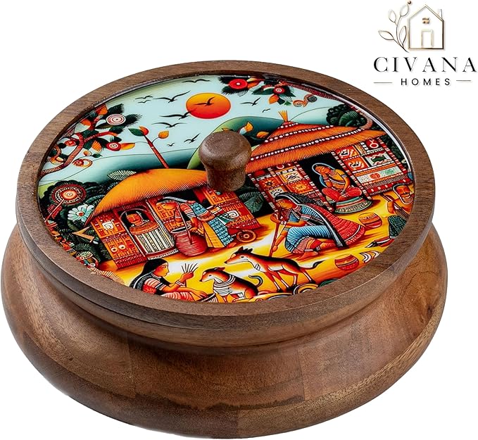Wooden Spice box for kitchen with spoon, Mango wood box with 7 Steel containers | Masala box for kitchen | Masala Dani | Best Gift (Red Masala Box)