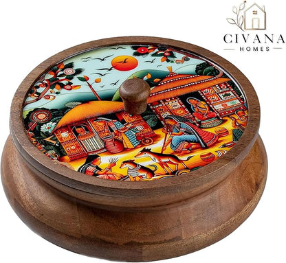 Wooden Spice box for kitchen with spoon, Mango wood box with 7 Steel containers | Masala box for kitchen | Masala Dani | Best Gift (Red Masala Box)
