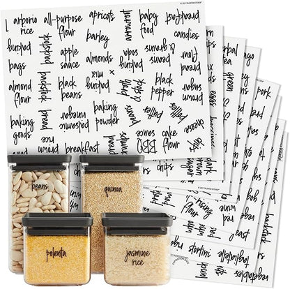 Talented Kitchen Pantry Labels for Containers - 375 PC Clear Vinyl Black Script - Peel & Stick Food Container Labels & Kitchen Pantry Organization Stickers