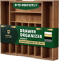 ROYAL CRAFT WOOD Luxury Bamboo Kitchen Drawer Organizer - Silverware Organizer - Utensil Holder and Cutlery Tray with Grooved Drawer Dividers for Flatware and Kitchen Utensils (9 Slot, Brown Bamboo)
