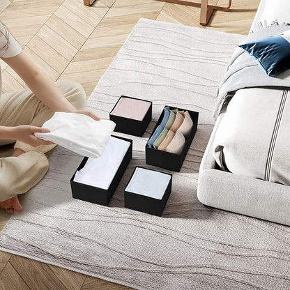 DIMJ Drawer Organizers, Set of 12 Clothes Drawer Organizer, Foldable Closet Drawer Organizer, Dresser Drawer Organizers Dividers for Baby Clothes, Socks, Belt, Tie (Black)