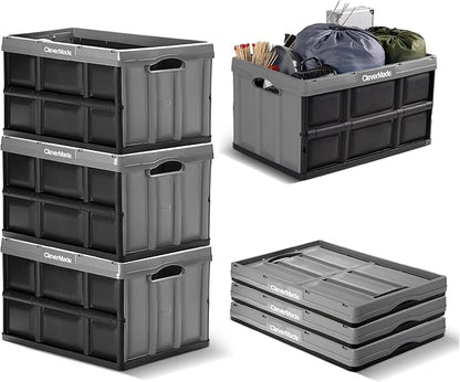 CleverMade Collapsible Storage Bins 46L (3-Pack) – Heavy Duty Collapsible Plastic Storage Bins, Stackable Folding Storage Bins for Car, Garage, Home Organization - Foldable Bins, Ocean