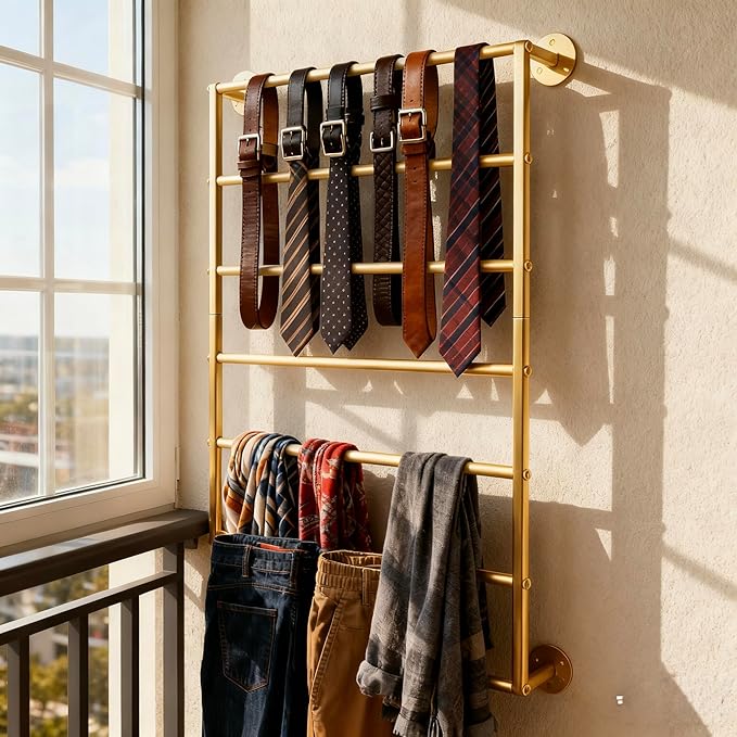 Wall Mounted Display Rack, 7-Layer Wrapping Paper Ribbon Organizer Scarves Tie & Scarf Rack Belts Towel Holder Necktie Hijab Stand Metal Shelving for Home, Retail Stores, Flower Shop