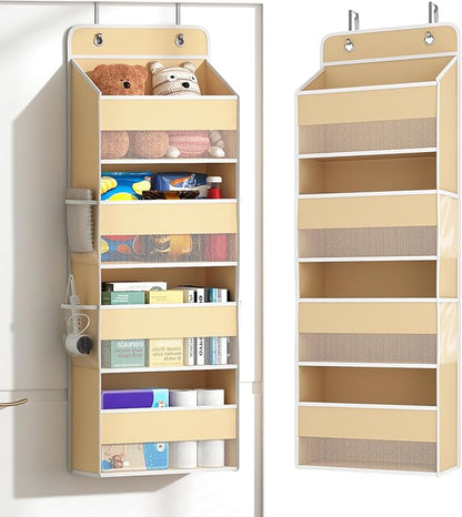 Kaitiemoo 1 Pack 4-Tier Over the Door Organizer, Heavy-Duty Large Deep Pocket Hanging With 4 Large Front & 4 Side Pockets With for Pantry, Kitchen, Bathroom, Dorm, Beige