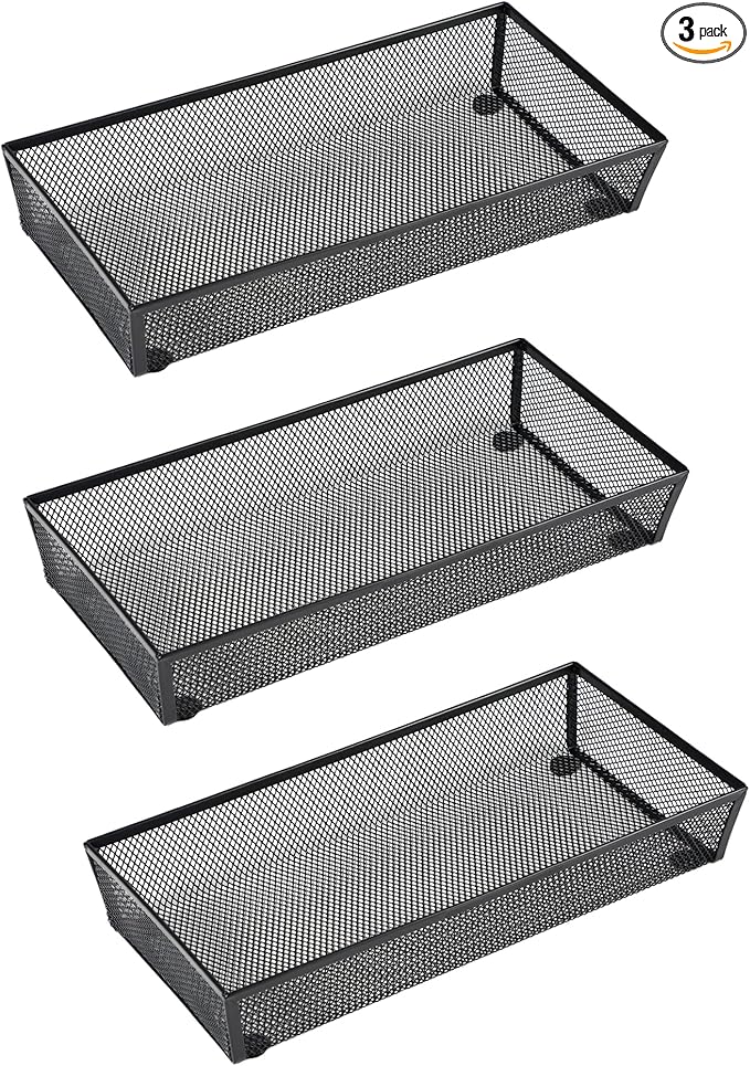 BYCY 3 Pack Mesh Flatware Drawer Organizer for Kitchen/Office/Home Tools,Spoon Knife Fork Organizers Box Utensil Tabletop Storage Tray (12 x 6 x 2 Inch)