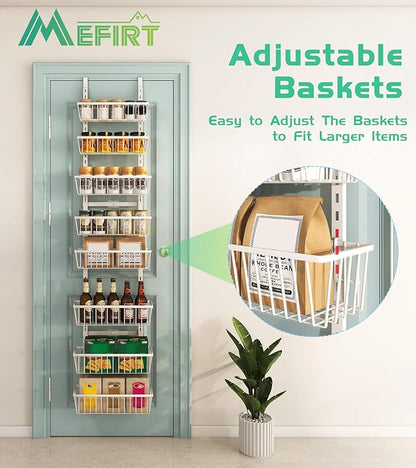 Mefirt White 12 Inch Wide Narrow Over The Door Pantry Organizer, Pantry Organization and Storage, 8-Tier Metal Hanging Deep Basket Wall Spice Rack Seasoning Shelves, Home & Kitchen Essentials