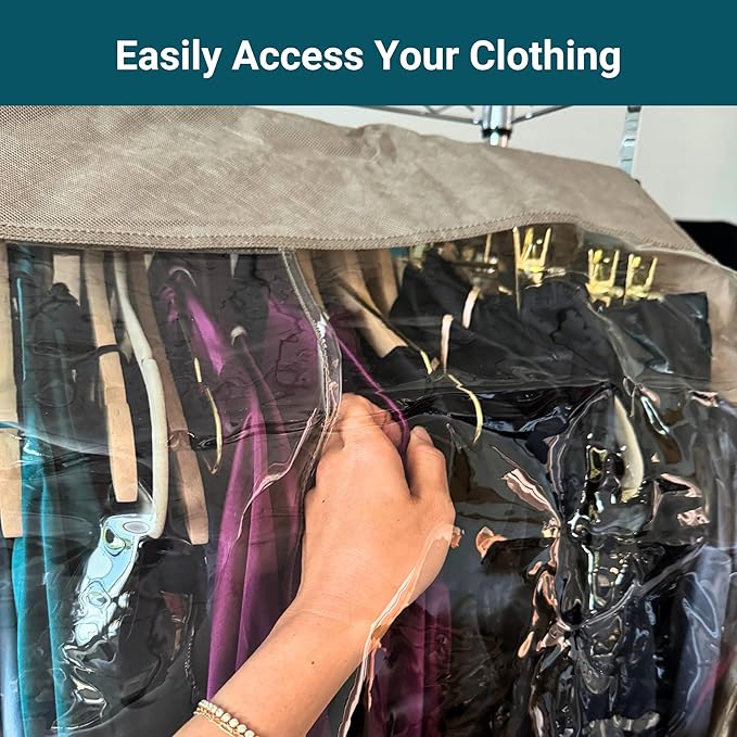 Garment Cover for Closet Rod and Portable Clothing Rack Shoulder Dust Cover - Protect Your Wardrobe in Style - Adjustable to fit 26" to 48" long - 2 Pack