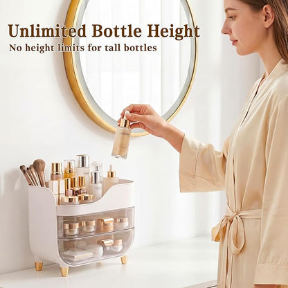 Makeup Organizer for Vanity with Large Smooth Drawers Extra Large Skincare Organizer for Bathroom Countertop and Dresser, Crystal Clear Cosmetic Storage Display Case for Beauty Products