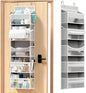 Over the Door Organizer - Behind the Door Storage with Rope for Toilet Paper Storage - Door Organizer Hanging with 5 Spacious Pockets & 14 Mesh Pockets (5 Tier-Grey)