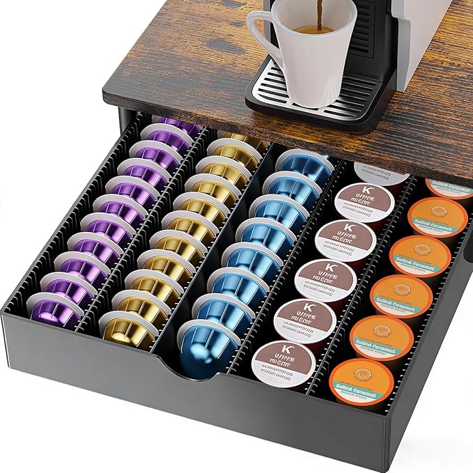 gianotter Wood Vertuo Pod Holder Drawer, Compatible with Nespresso Vertuo Capsules, Compatible with 40 Large or 60 Small Nespresso Capsule Organizer