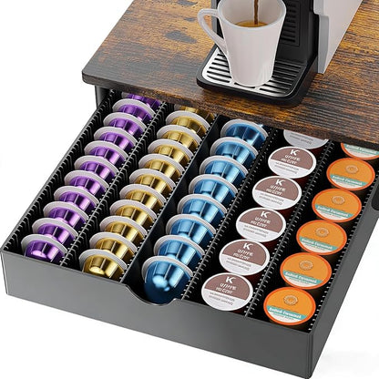 gianotter Wood Vertuo Pod Holder Drawer, Compatible with Nespresso Vertuo Capsules, Compatible with 40 Large or 60 Small Nespresso Capsule Organizer
