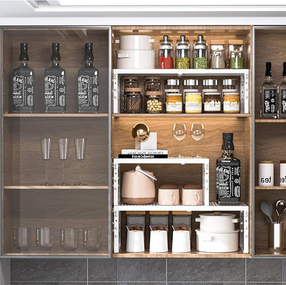 Cabinet Shelf,Expandable Adjustable Stackable Kitchen Organizer,for cabinets, Kitchens, countertops, bathrooms Shelf Organizer(3Packs/White,Medium)