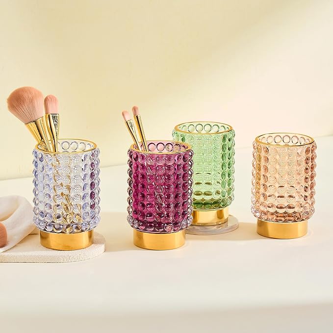 Makeup Brush Holder Organizer,Toothbrush Holders,Desk Pen Pencil Holder,Multifunctional Vintage Glass Brush Cup(A38-13-US/Light Purple/L)