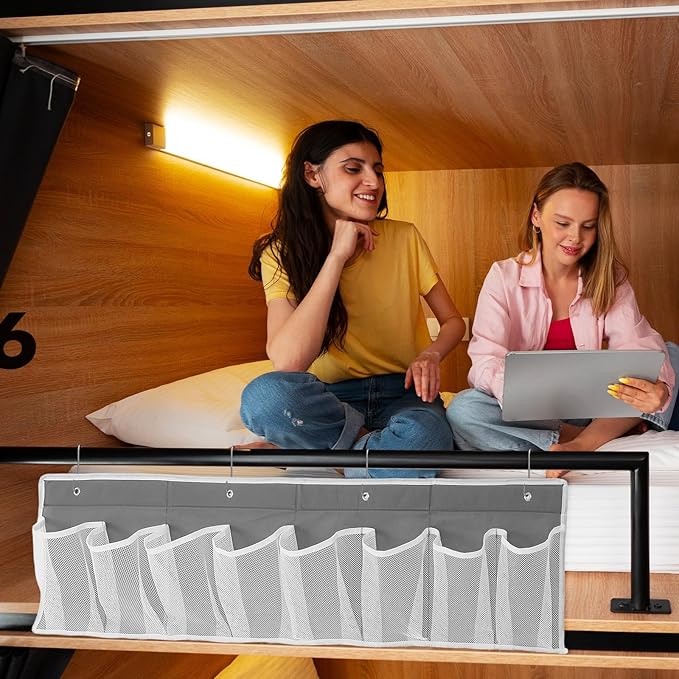Beavorty Rv Shoe Storage Bag with 8 Compartments, Non-woven Fabric Bedside Hanging Organizer for Shoes and Small Items, Space-saving Camper Storage Rack in Gray for Rv and Bedroom