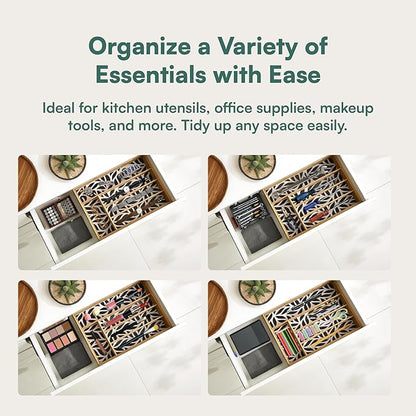 Pristine Bamboo Kitchen Drawer Organizer - Silverware & Utensil Organizer, 5-Slot, Geometric Print