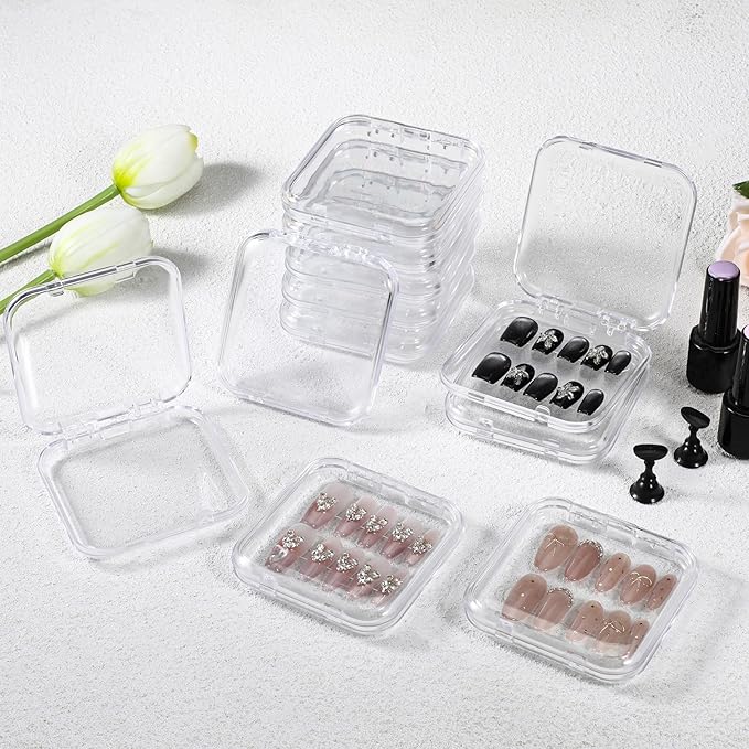 20pcs Press on Nail Storage Box Press on Nails Packaging Fake Nail Storages Case with 90 Pcs Adhesive Double Sided Tape for Fake Nail Storage Nail Display Nail Salon