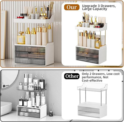 StorBin Strong 3 Drawers Bathroom Counter Organizer, 5 Tier Makeup Organizer, Versatile Perfume Organizer, Ideal for Bathroom Storage, Vanity, Large Skincare, Perfume, Present, Grey
