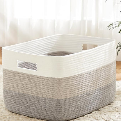 Artfeel Blanket Basket,Rectangle Woven Baskets for Storage,65L Laundry Basket for Decorative Nursery Blanket,Toys,Dirty Clothes and Magazine in Shelves,Baby Room,and Living Room